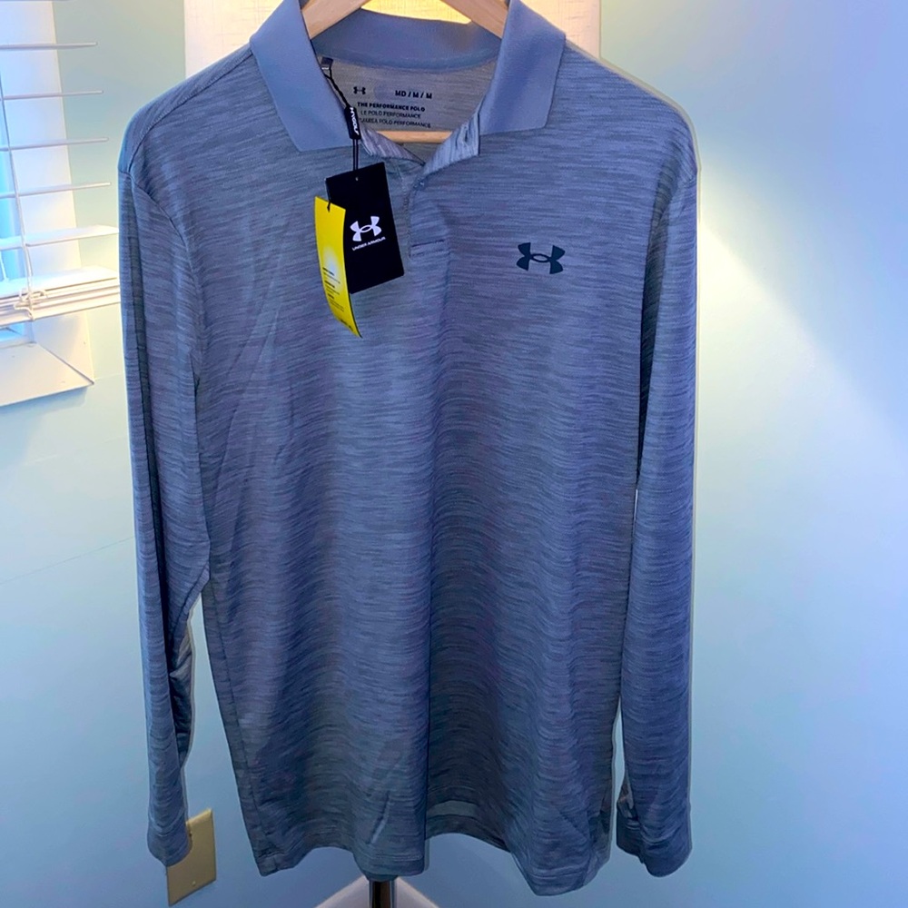 New!! Long sleeve gray under armor collared shirt. Brand New!!